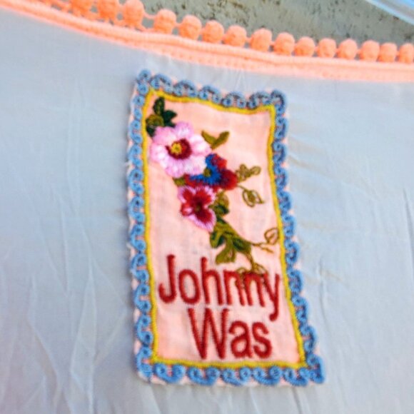 Johnny Was Size M Sheer White Boho Tunic Top Long Sleeves with Orange Lace - Picture 3 of 10